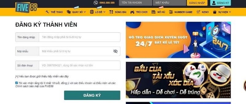 Five88 - Sân chơi giải trí uy tín, minh bạch nhất hiện nay Chọn “Đăng ký ngay” để hoàn tất